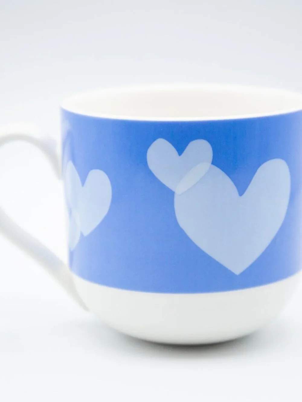 NEW - McDonald's McCafe BLUE GOLD BROWN Wide Coffee Tea Mug Cup With Hearts Logo